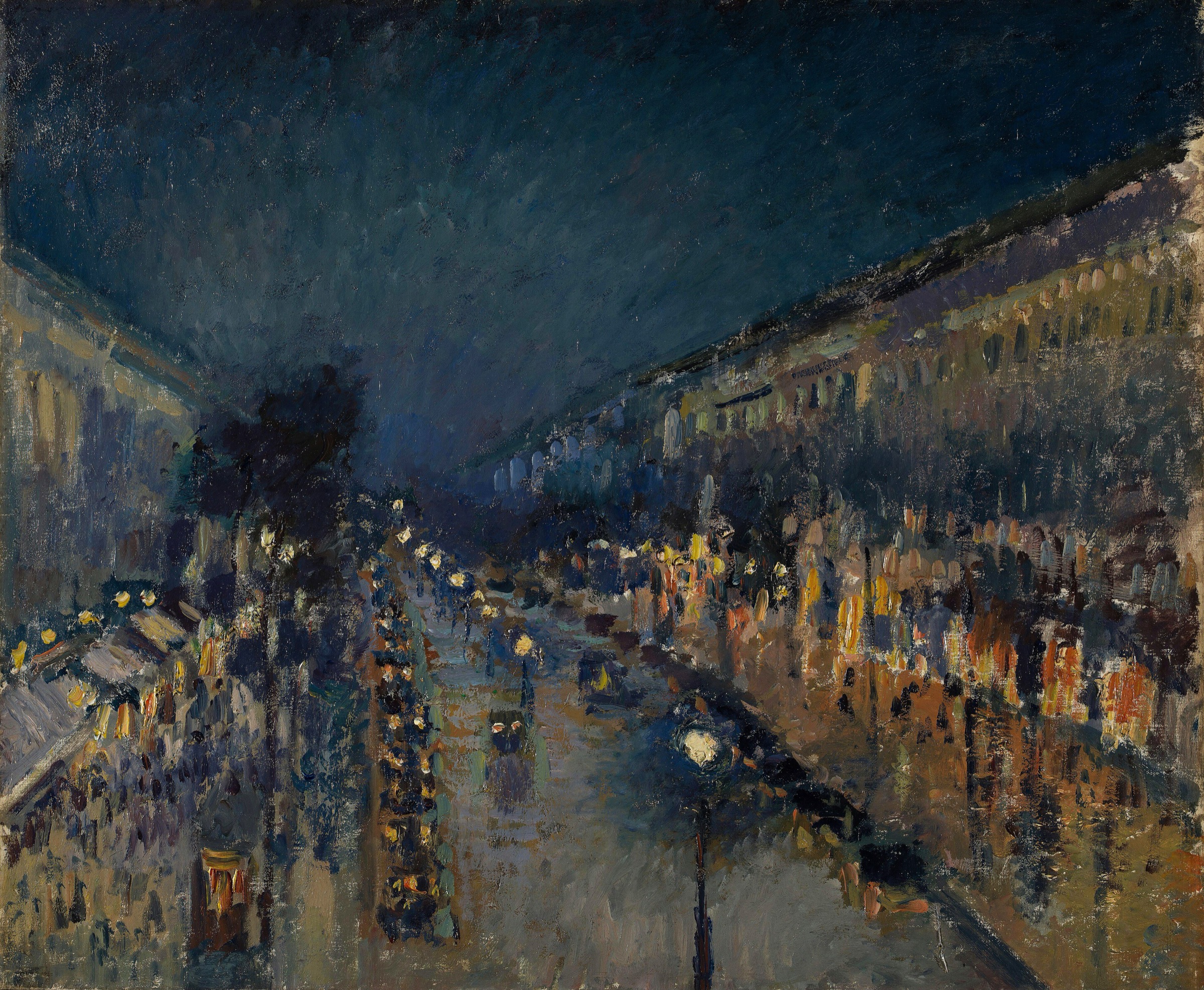 Boulevard Montmartre de noche de Camille Pissarro
