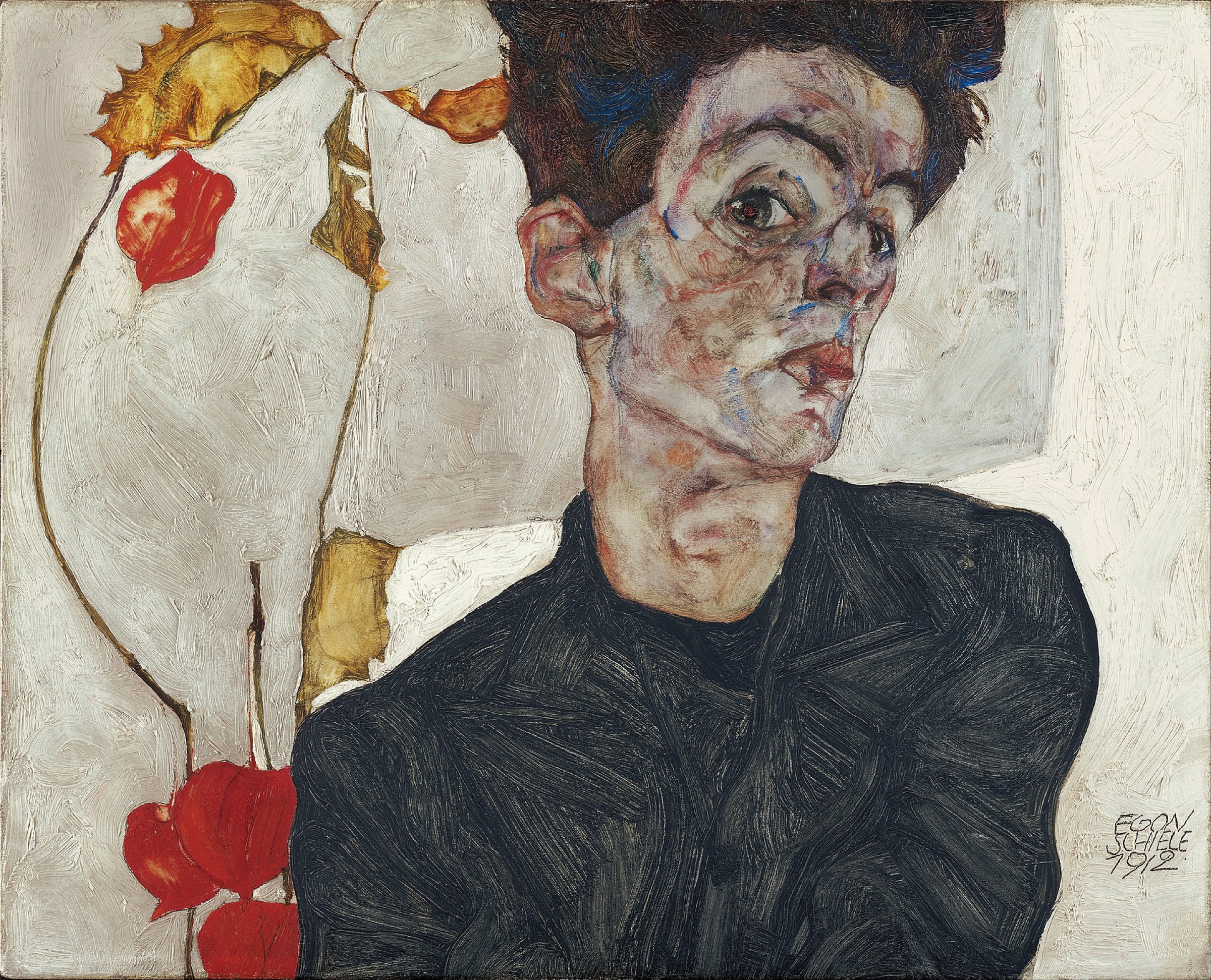 Autorretrato con farol chino de Egon Schiele