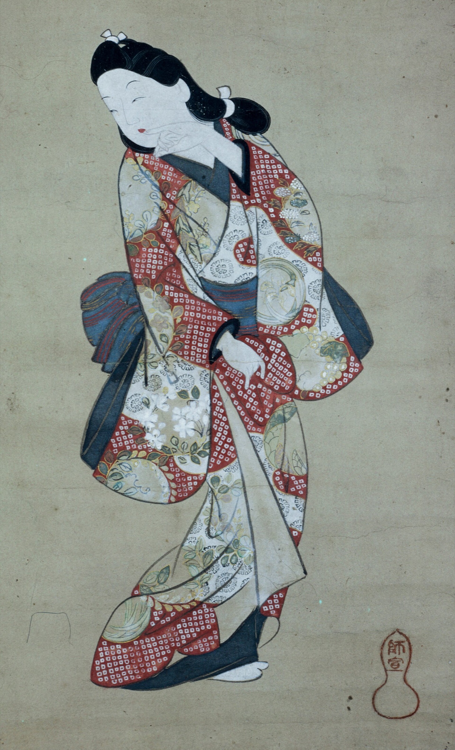 Belleza mirando hacia atras de Hishikawa Moronobu